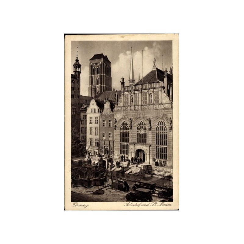 Gdańsk, Dwór Artusa i Bazylika Wniebowzięcia Najświętszej Maryi Panny. Obieg 1932 r.