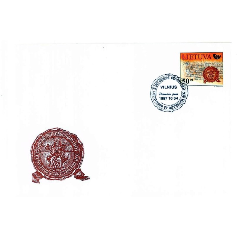 Litwa 1997, Historia poczty, książę Giedymin, pieczęć. FDC