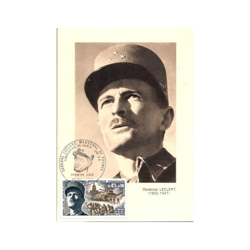 Francja 1969, II wojna, generał Leclerc, czołg. Wyzwolenie Paryża. Karta maksimum