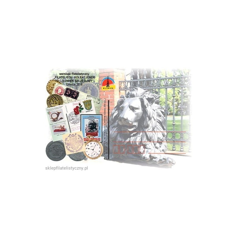 Kartka Katowice 2018, Dzień filatelisty, Gliwice, papież Jan Paweł II, lew