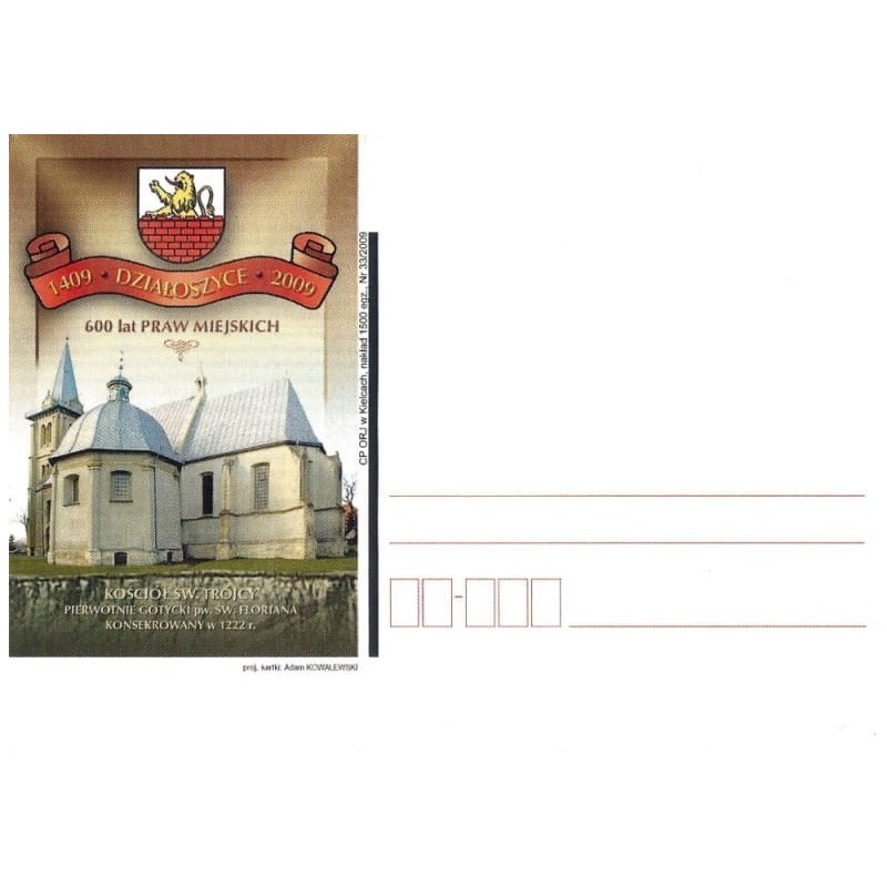 Kartka Kielce 2009, Działoszyce 600 lat, kościół. herb