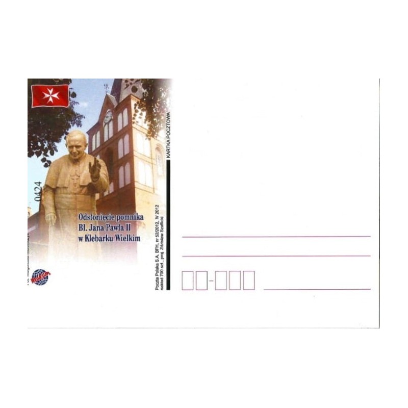 Kartka Klebark Wielki 2012, Papież Jan Paweł II, pomnik