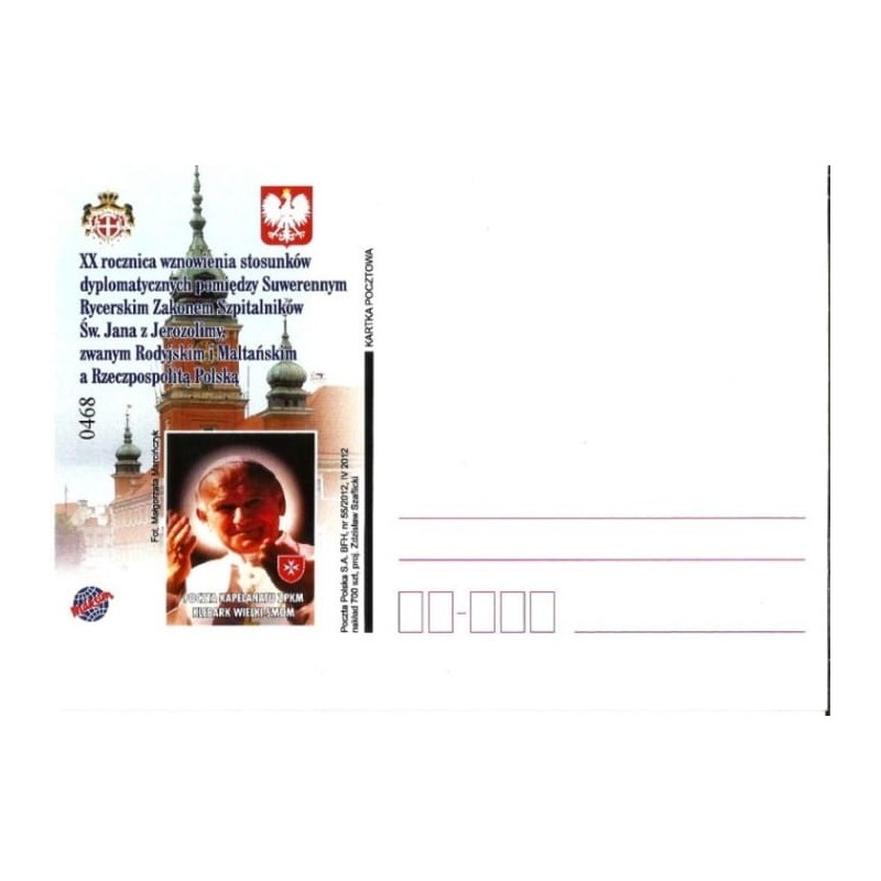 Kartka Klebark Wielki 2012, Papież Jan Paweł II, Zakon Maltański, Warszawa