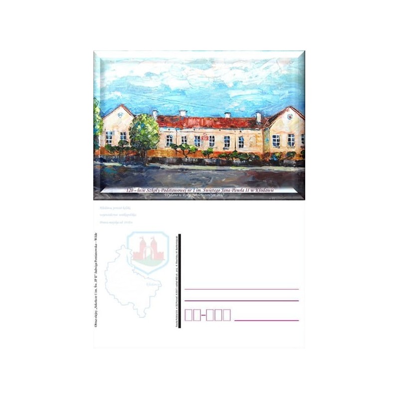 Kartka Poznań 2017, Kłodawa, szkoła, papież Jan Paweł II, herb