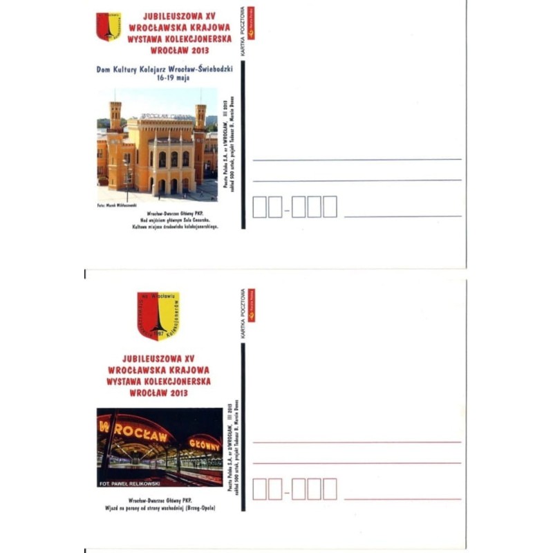 Kartka Wrocław 2013, WKWK, dworzec, kolej. 2 kartki