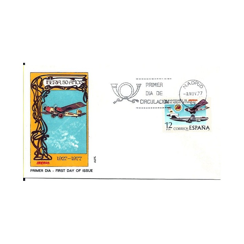 Hiszpania 1977, Linie lotnicze IBERIA, samolot. FDC