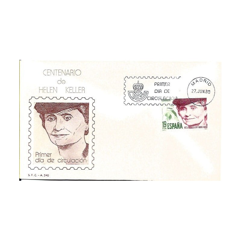 Hiszpania 1980, Helen Keller, głuchoniema pisarka. FDC