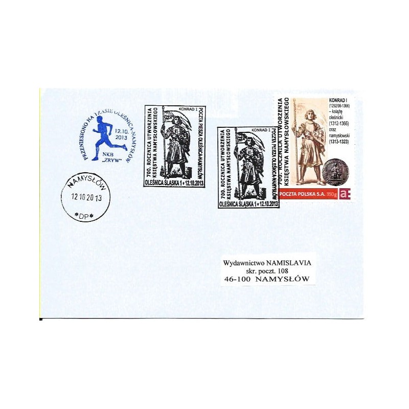 Oleśnica 2013, Księstwo namysłowskie, Namysłów, książę Konrad I. Znaczek personalizowany, datownik, poczta specjalna
