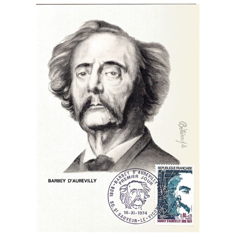 Francja 1974, B. d’Aurevilly pisarz, literatura. Karta maksimum