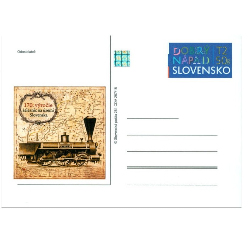 Słowacja 2018, Lokomotywa, mapa, kolej, 170 lat. Cp