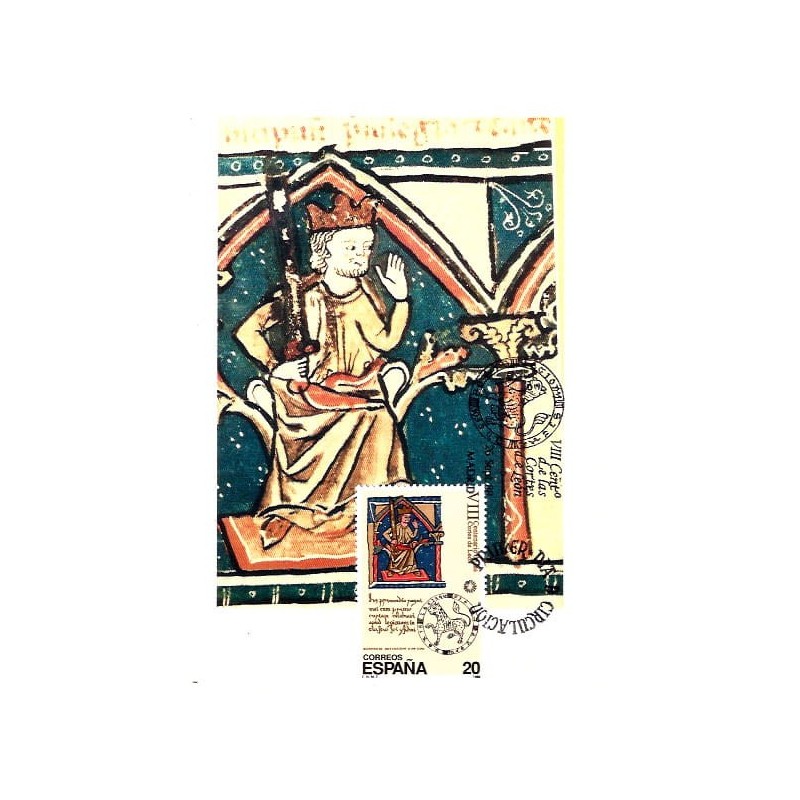 Hiszpania 1988, Król Alfons IX, starodruk, manuskrypt, książka. Karta maksimum