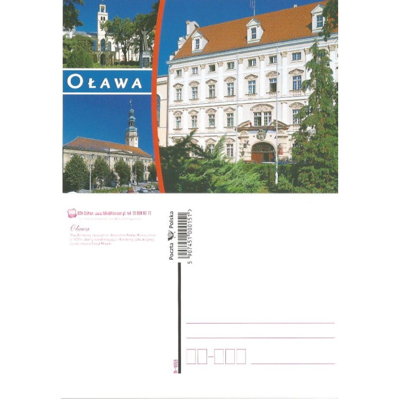 Oława. Ratusz, kościół, zamek, papież Jan Paweł II, składanka. DDK - Poczta Polska, bez obiegu