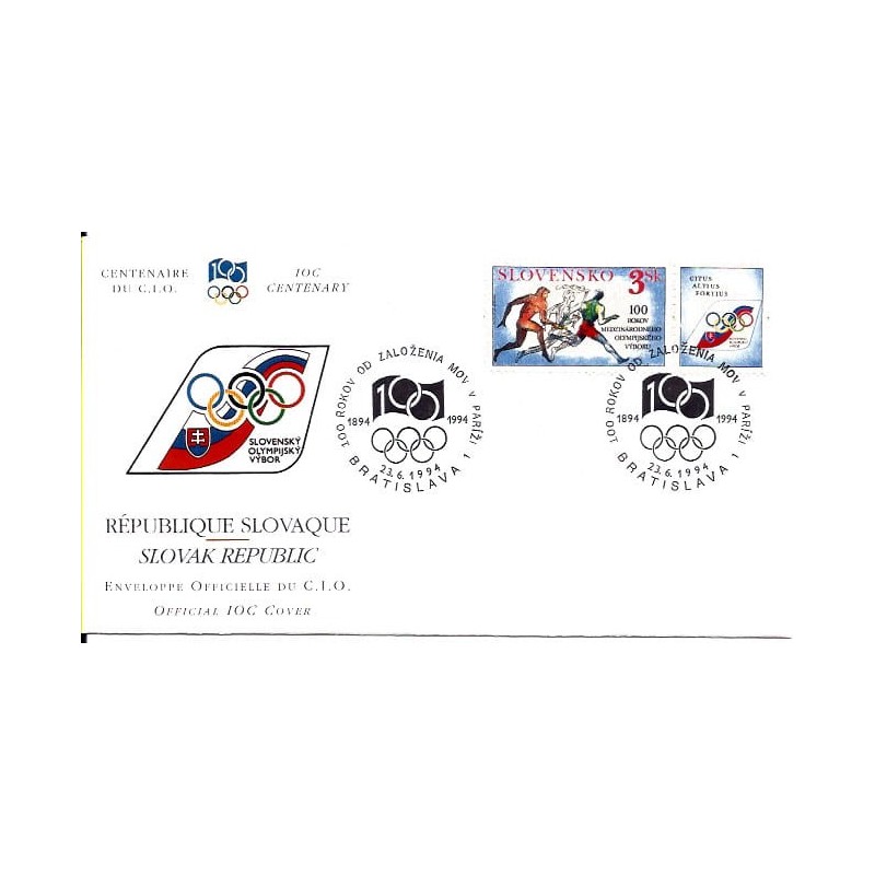 Słowacja 1994, 100 lat MKOl, igrzyska, olimpiada. FDC