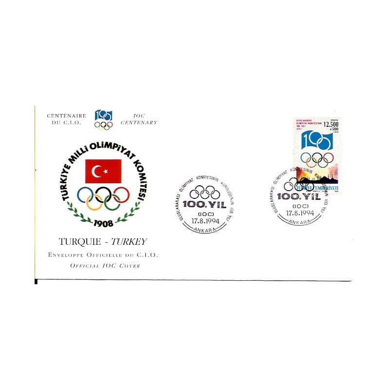 Turcja 1994, 100 lat MKOl, igrzyska, olimpiada. FDC