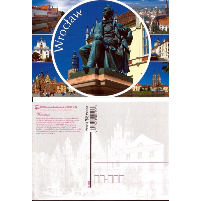 Wrocław. Składanka. Ratusz, Fredro, uniwersytet, Hala Ludowa, katedra. DDK - Poczta Polska, bez obiegu