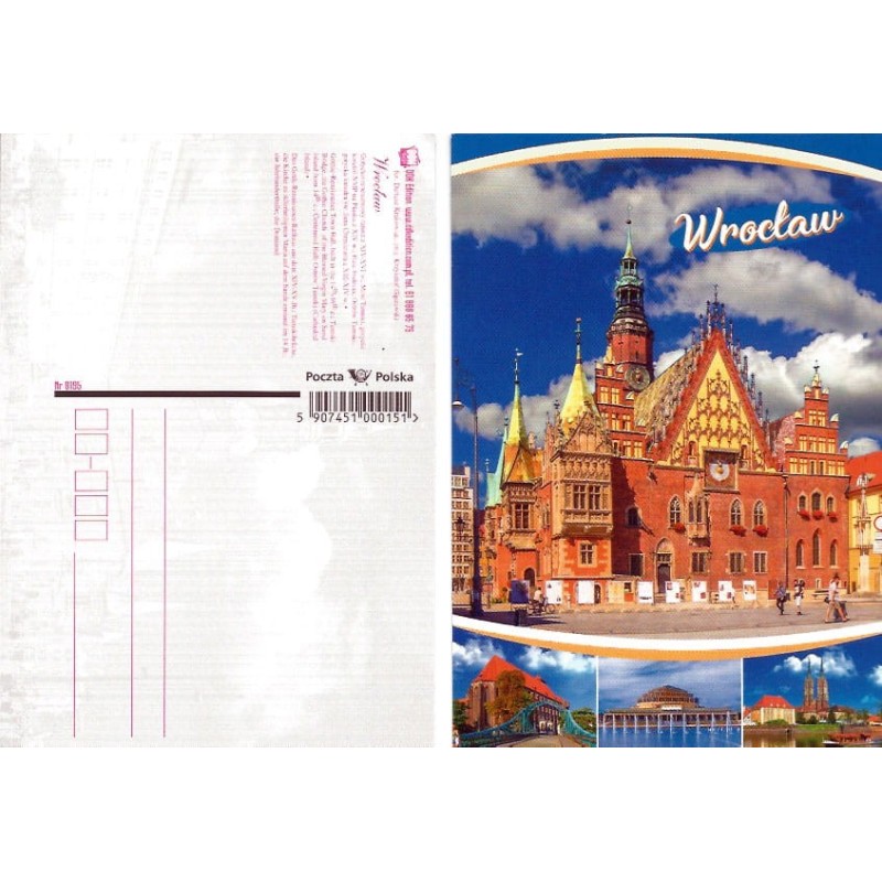 Wrocław. Składanka. Ratusz, Hala Ludowa, katedra. DDK - Poczta Polska, bez obiegu
