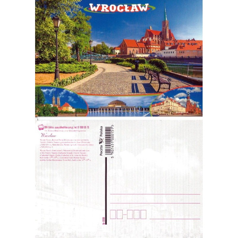 Wrocław. Składanka. Ratusz, Ostrów Tumski, Hala Ludowa, katedra. DDK - Poczta Polska, bez obiegu
