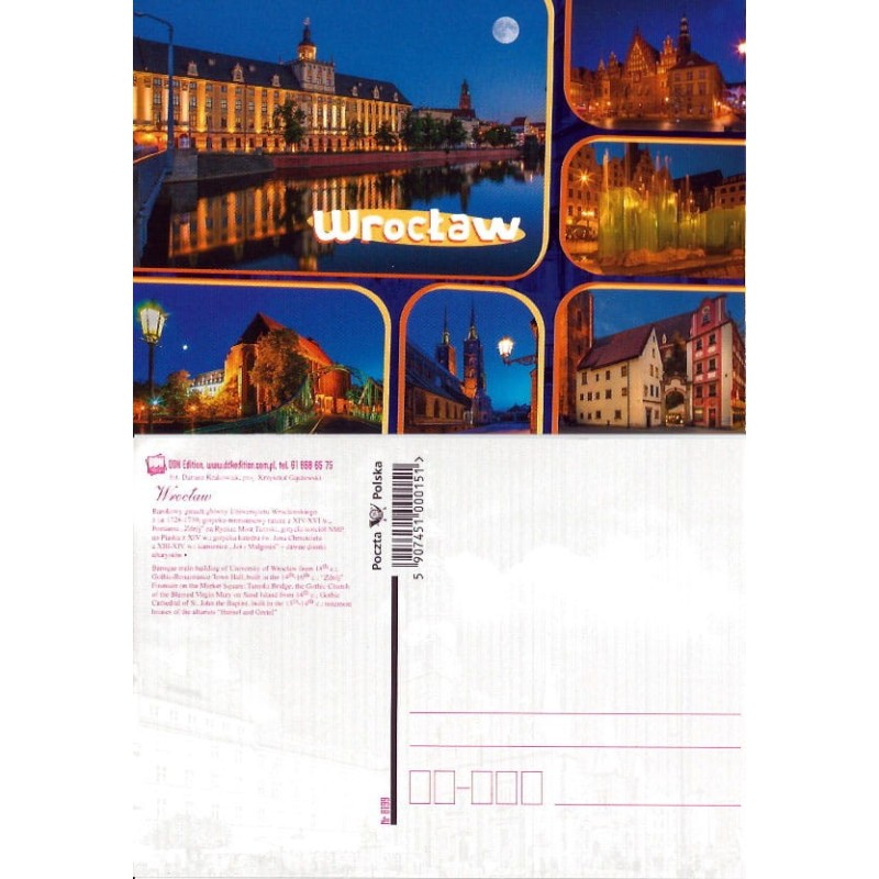 Wrocław. Składanka. Uniwersytet, ratusz, rynek, , katedra. DDK - Poczta Polska, bez obiegu